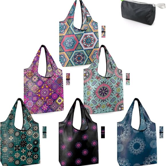 Boho Gifts for Women Geometric Reusable Grocery Bags Mandala Shopping Bags Bulk - Picture 1 of 7